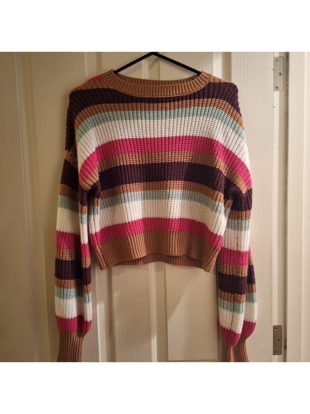 Charlotte Russe Brown Striped Cropped Sweater Small